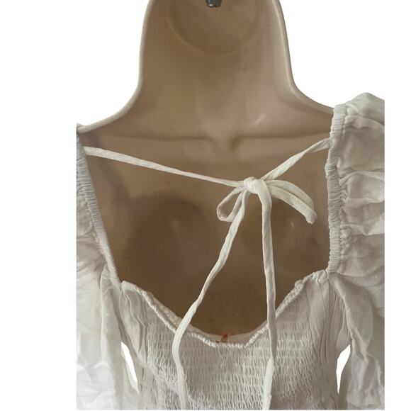 FREE PEOPLE, SIZE M, CREAM, CROP TOP, LONG SLEEVE, RUCHING - Picture 7 of 9